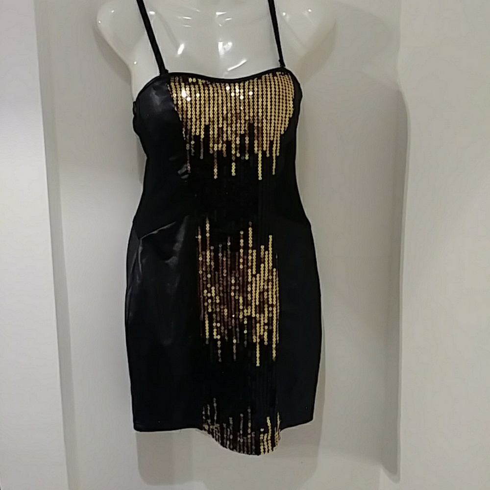 Black and Gold Sequin Bodycon Dress